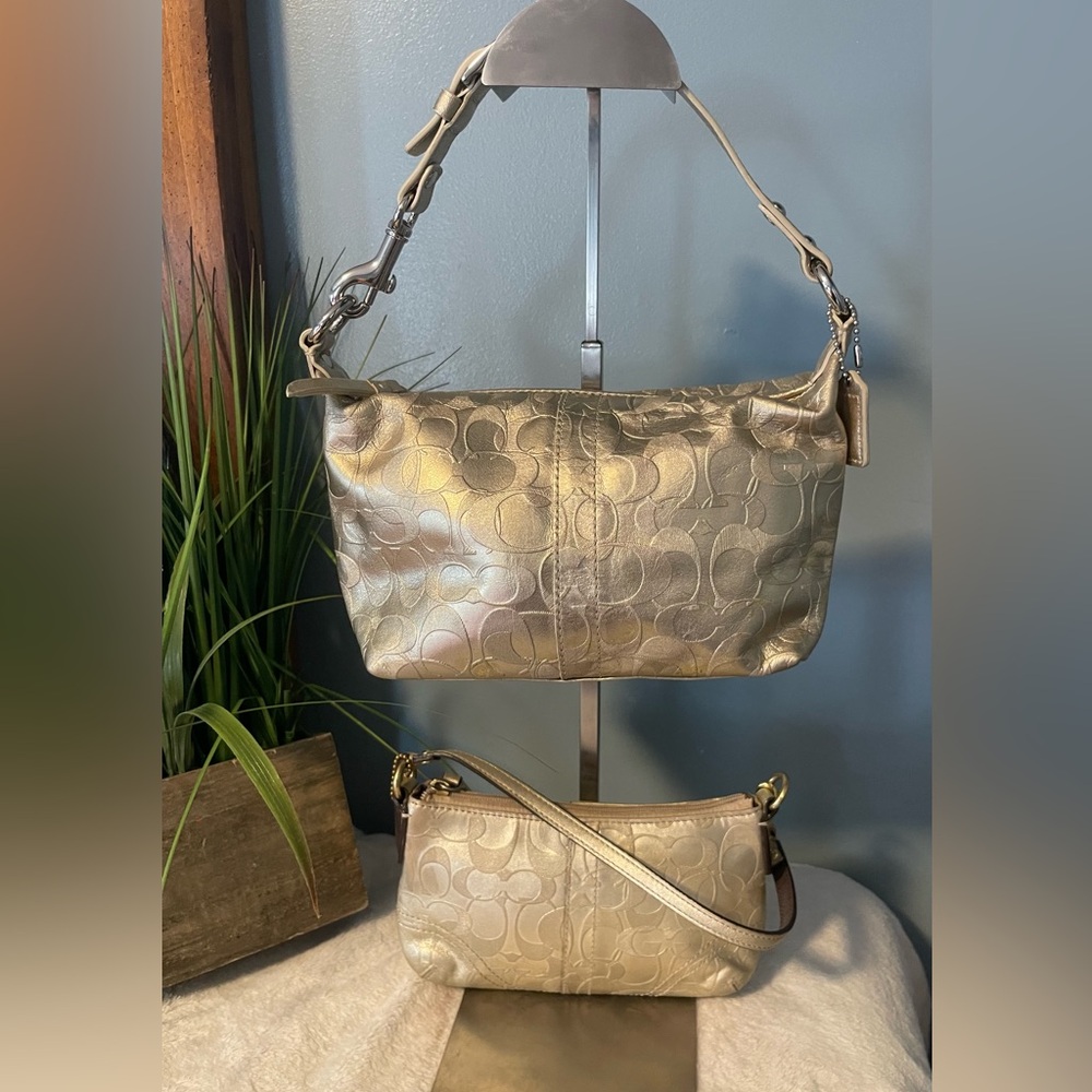 Coach Metallic Gold Signature Shoulder Bag Duo